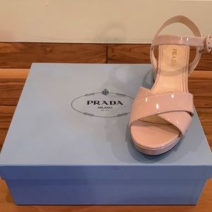 Prada Calzature Donna Platform Sandals Nude Patent - 38.5